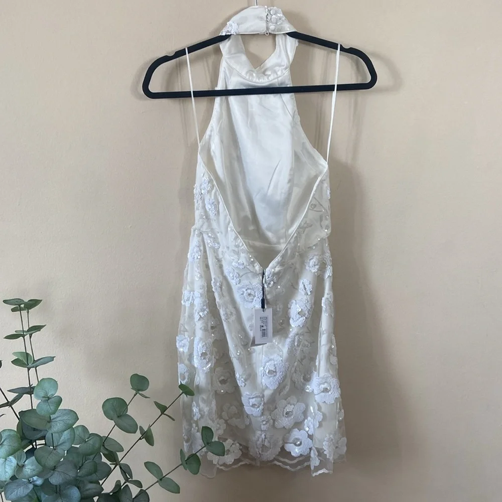 New Milly White Sequin Harriet Flora Floral Halter Top Mini Dress Sparkly Small - Picture 7 of 11